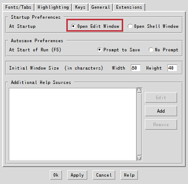 起動時の設定を Open Edit Window にする