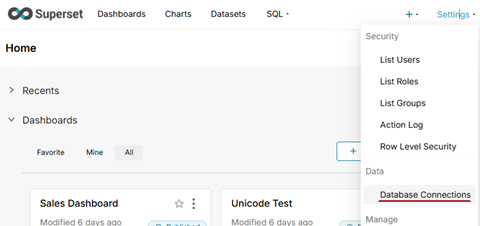 Superset Settings Database Connections