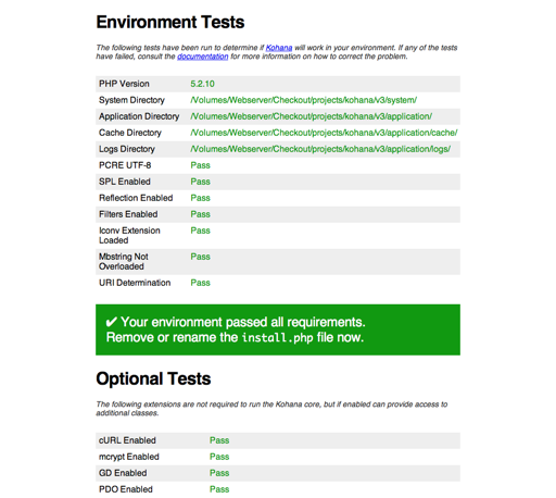 kohanaの実行環境確認結果